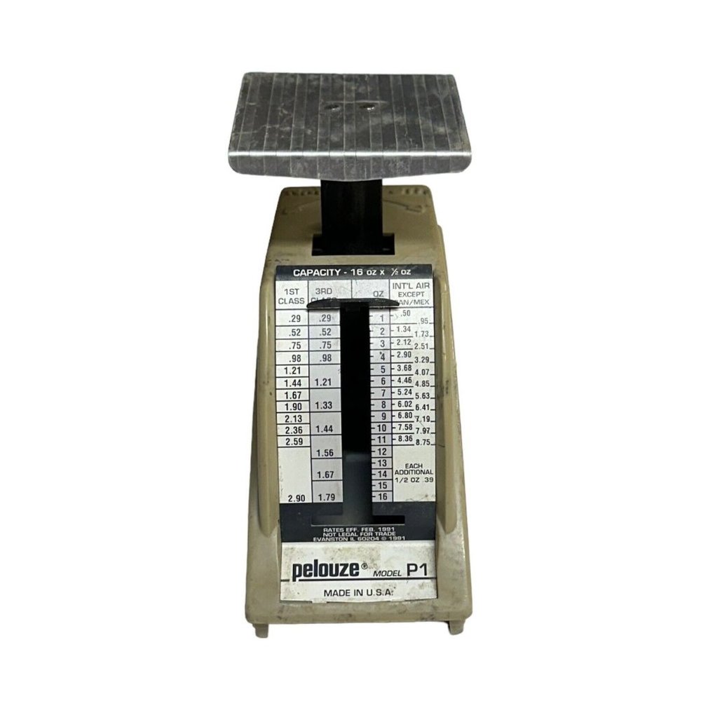 VTG Pelouze P1 Petite Postal Scale Rates Eff Feb 1991 Evanston Illinois USA